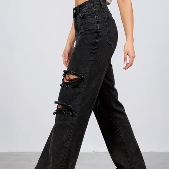 High Waisted Wide Leg Ripped Baggy Jeans Size 30 - Picture 2 of 3